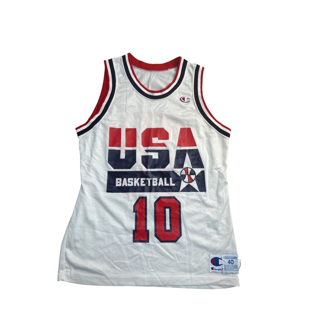 Vintage Champion USA Basketball Clyde Drexler 10 Jersey Mens 40 White Dream Team
